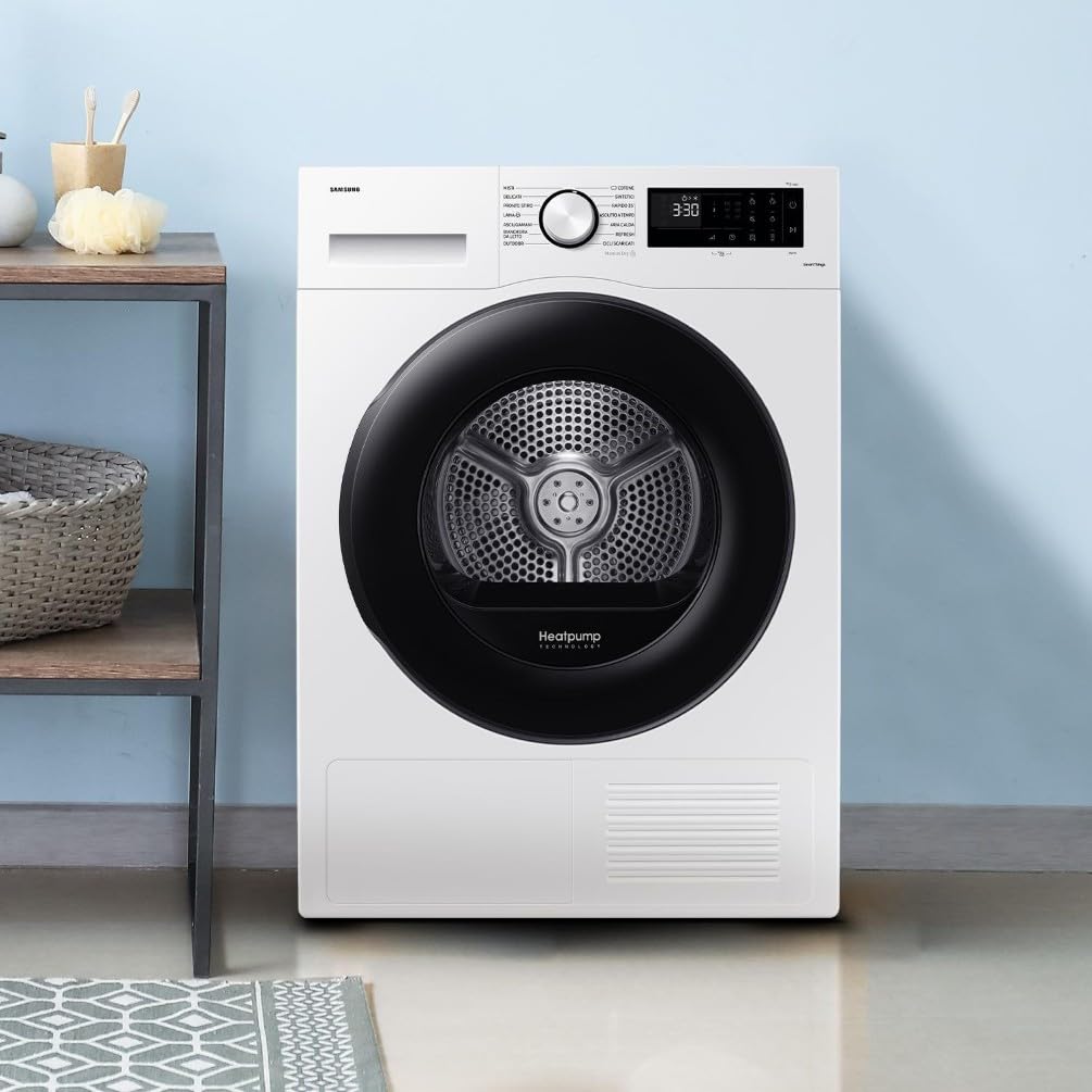 Samsung Asciugatrice Crystal EcoDry DV90CGC0A0AE/ET 9 Kg, Pompa di Calore, Wifi, Sensore Optimal Dry, Filtro 2 in 1, Carica Frontale, 60L x 80H x 65P cm