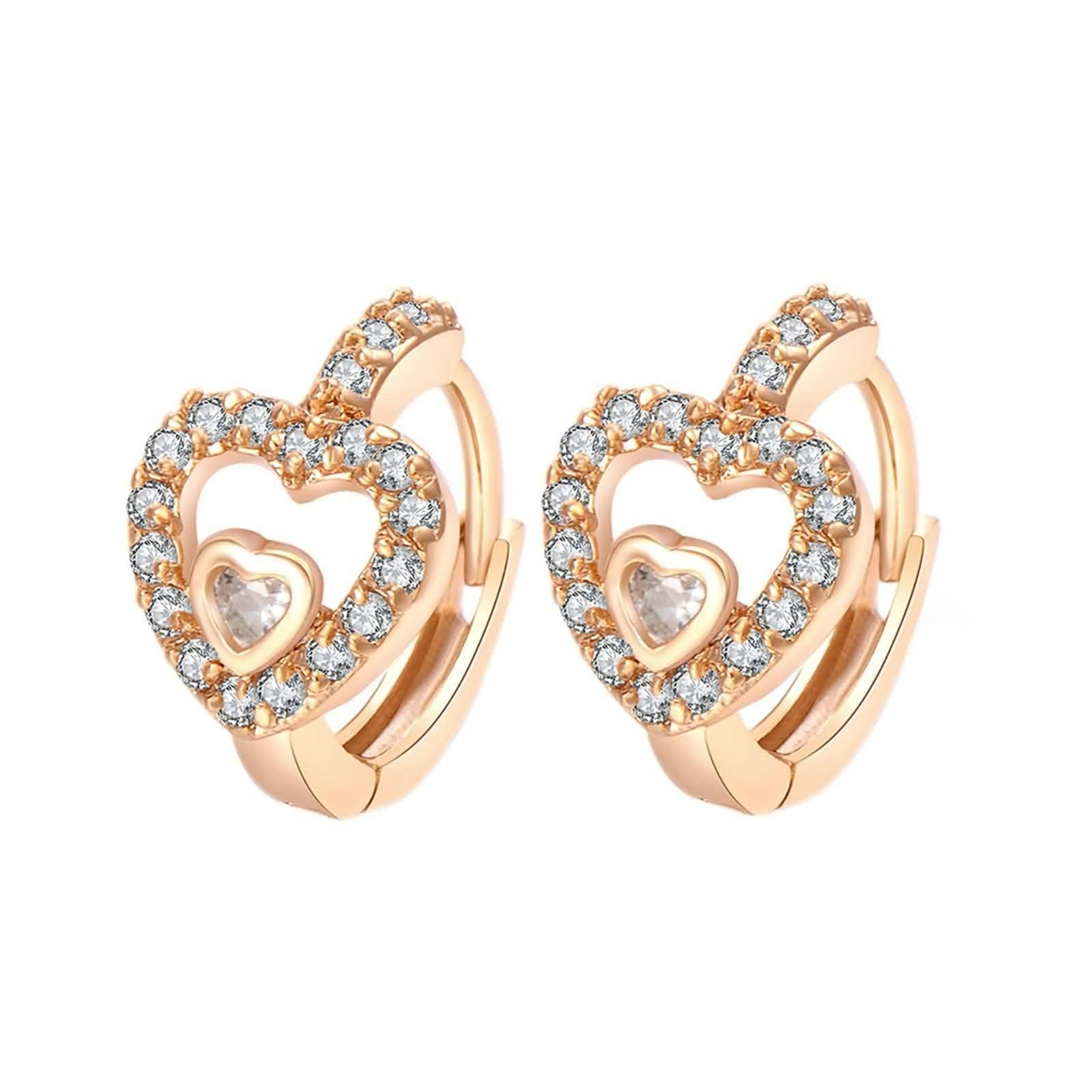 AMDXD Pendientes vintage de oro amarillo Au585 de 14 quilates, aro, corazón, pendientes de aro con moissanita, oro de 14 quilates, pendientes de moissanita, para mujer, pequeños y auténticos