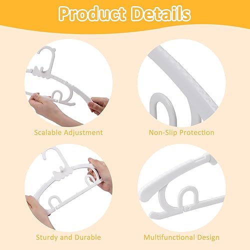 Miniatura 3 de Paquete de 50 perchas de plástico con 16 clips, colgador de ropa ajustable de 11 a 15 pulgadas, duradero y antideslizante, ahorra espacio para