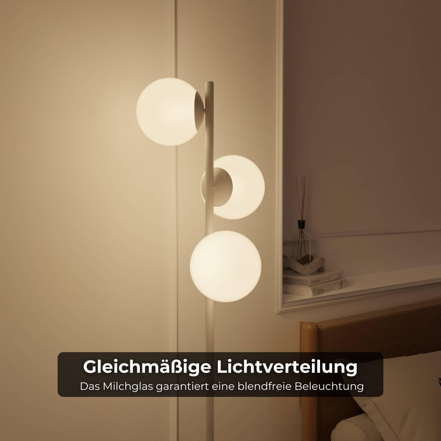 Rovea Stehleuchte Travertinstein Stehleuchte aus Opalglas LED 3-flammig (Weiß)