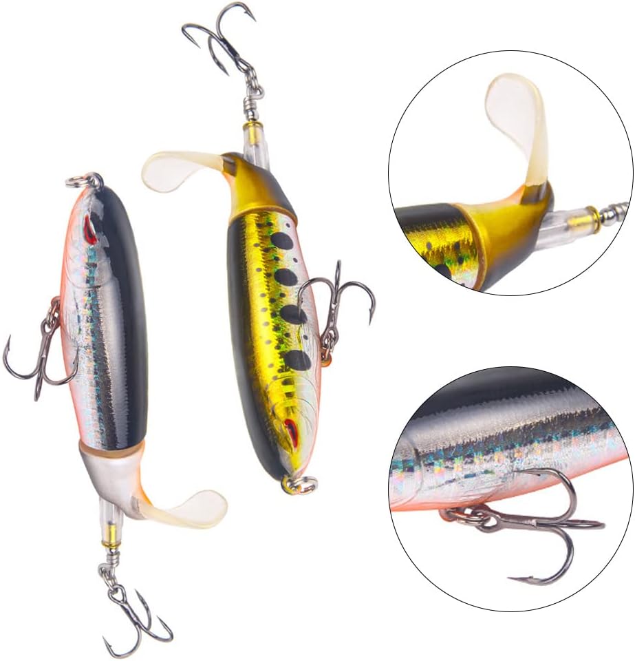 2Pcs Topwater Large Fishing Lure Set Fishing Hook Rotating Tail