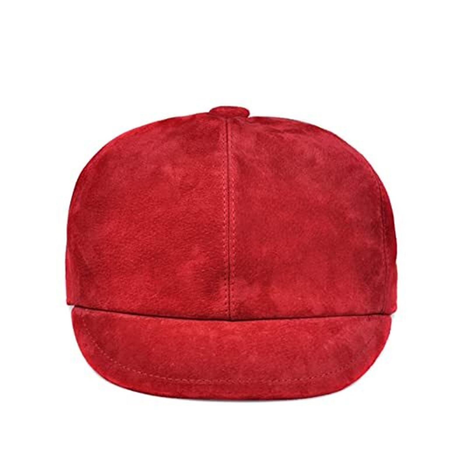Men's Real Leather Cabbie Hat Fashion Newsboy Cap - Flat (Coffee, Large)(XX-Large; Red)