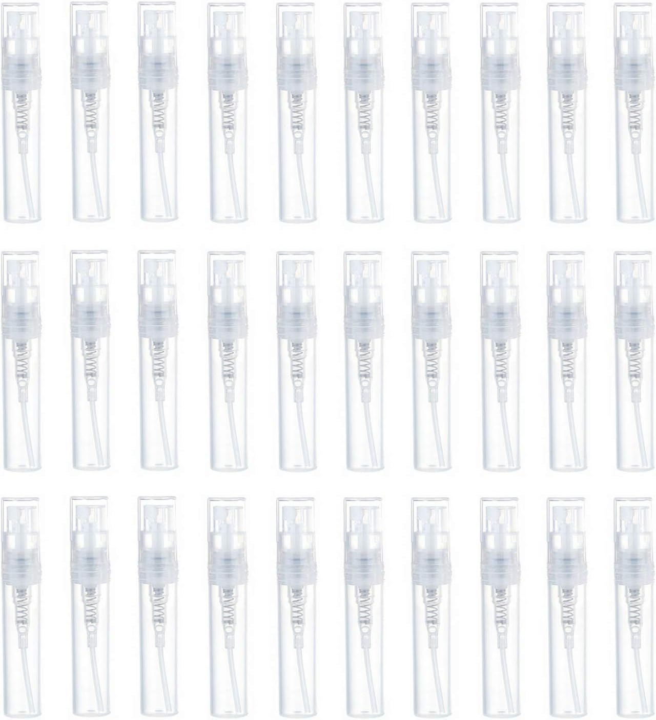 nuoshen 90Pcs Mini Spray Empty Bottles, Atomizer Plastic Bottle Portable Perfume Empty Sample Bottle for Liquid Makeup Tool (2ml)