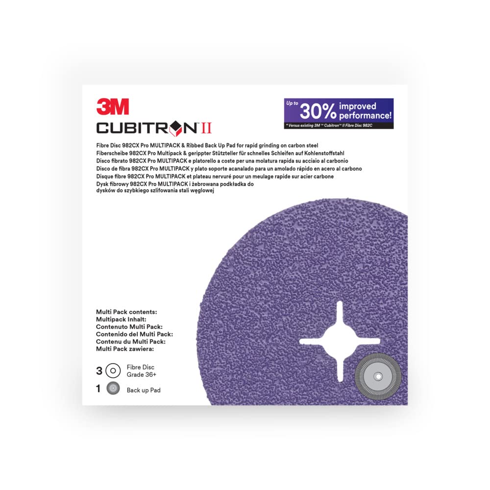 3M Cubitron II Fibre Disc 982CX Pro, 36+, disco scanalato con imbottitura di backup a coste, 115 mm