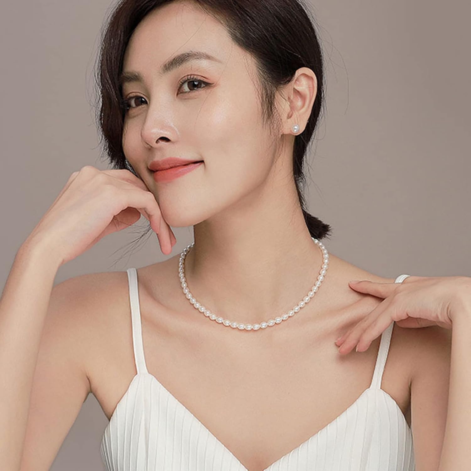 Freshwater Small Pearl Necklace Women's All- Oval Beads Clavicle Chain Sense Fashion Necklace