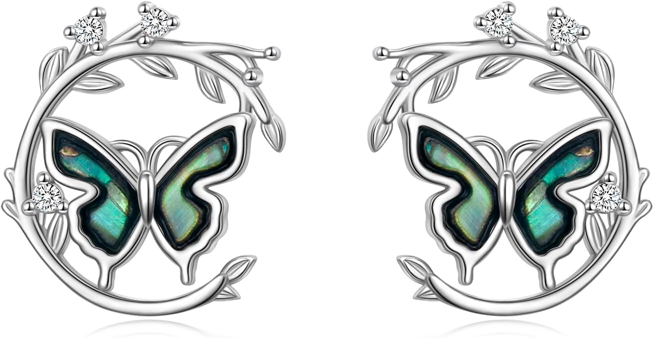 925 Sterling Silver Butterfly/Hummingbird/Owl Stud Earrings Abalone Shell/Opal Animal Earring Jewelry Gifts for Women