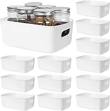 12pcs Boite Rangement, Boite de Rangement Plastique, Petit Boîtes Bac de Rangement Placard Cuisine, Panier Rangement Plastique, Bac Rangement Plastique pour Cuisine Salle de Bain Bureau/24x16x9,5cm