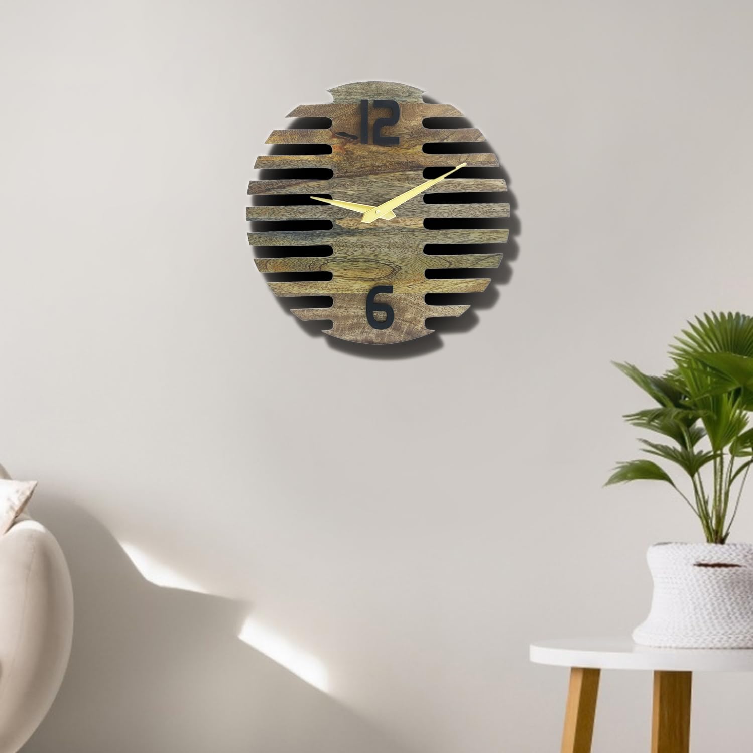 Cocovey Homes Decorative Round Analog Wall Clock Wooden Handcrafted | Modern Stylish Clock for Home, Living Room, Bedroom, Office, Kitchen Study Decoration Gifts Item