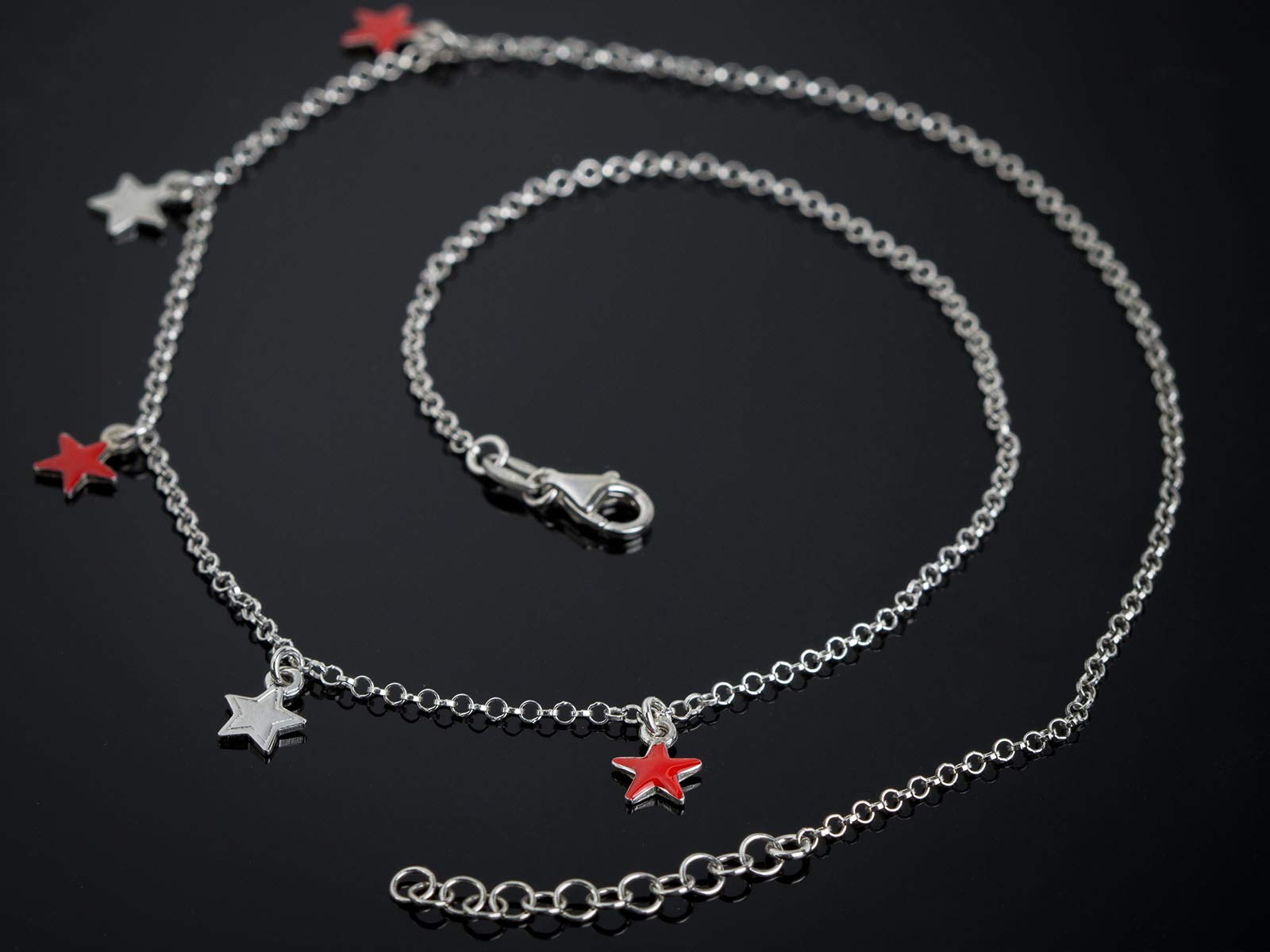 Aka Gioielli® - Collana Stelline Donna in Argento 925 Rodiato con Stelle Smaltate Rosse e Argento