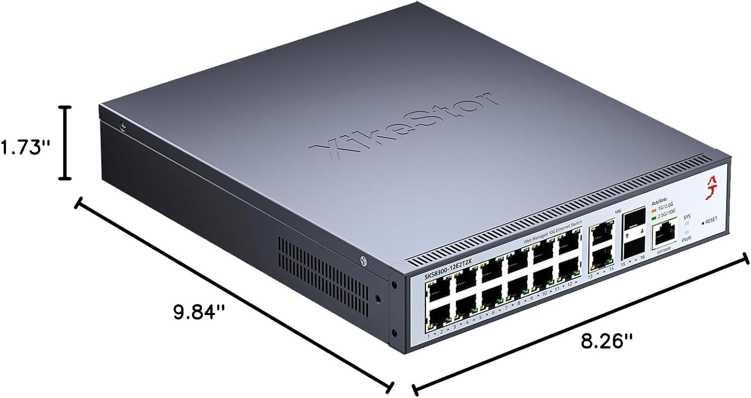 Dimensions of the XikeStor 16-Port 2.5G L3 Managed Ethernet Switch