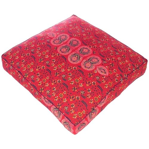 Eyes Of India - 35" Red Large Oversized Mandala Square Floor Meditation Pillow Cover Pouf Cushion Seating Hippie Colorful Decorative Bohemian Accent Boho Chic Dog Bed Indian Handmade *Cover Only* #TOP4