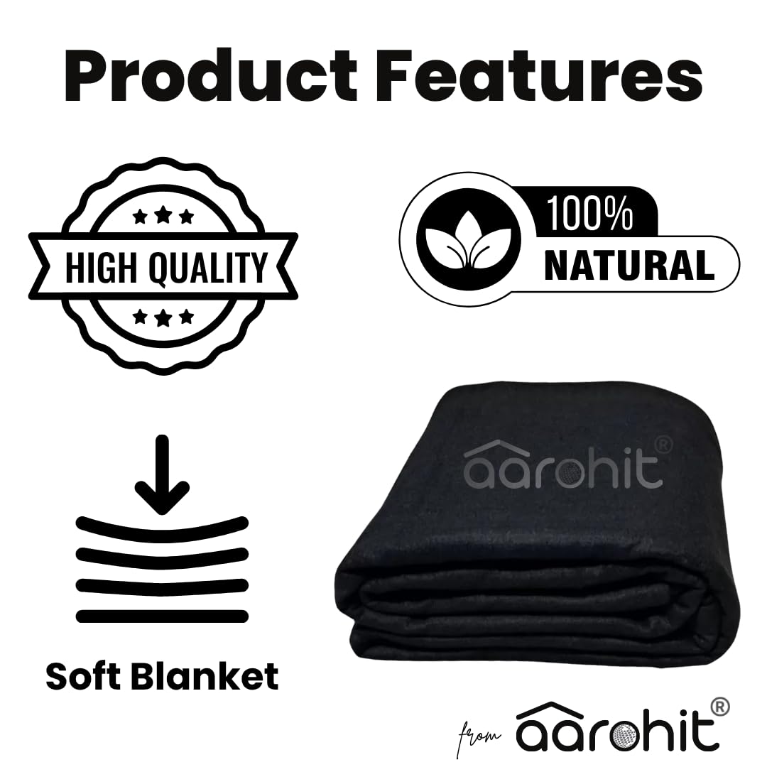 AAROHIT® Black Plain Acrylic Wool Fauji Blankets, Solid-Design Single Bed Blanket for Donation Daan (Black, 150 cm x 225cm, Pack of 1) 1
