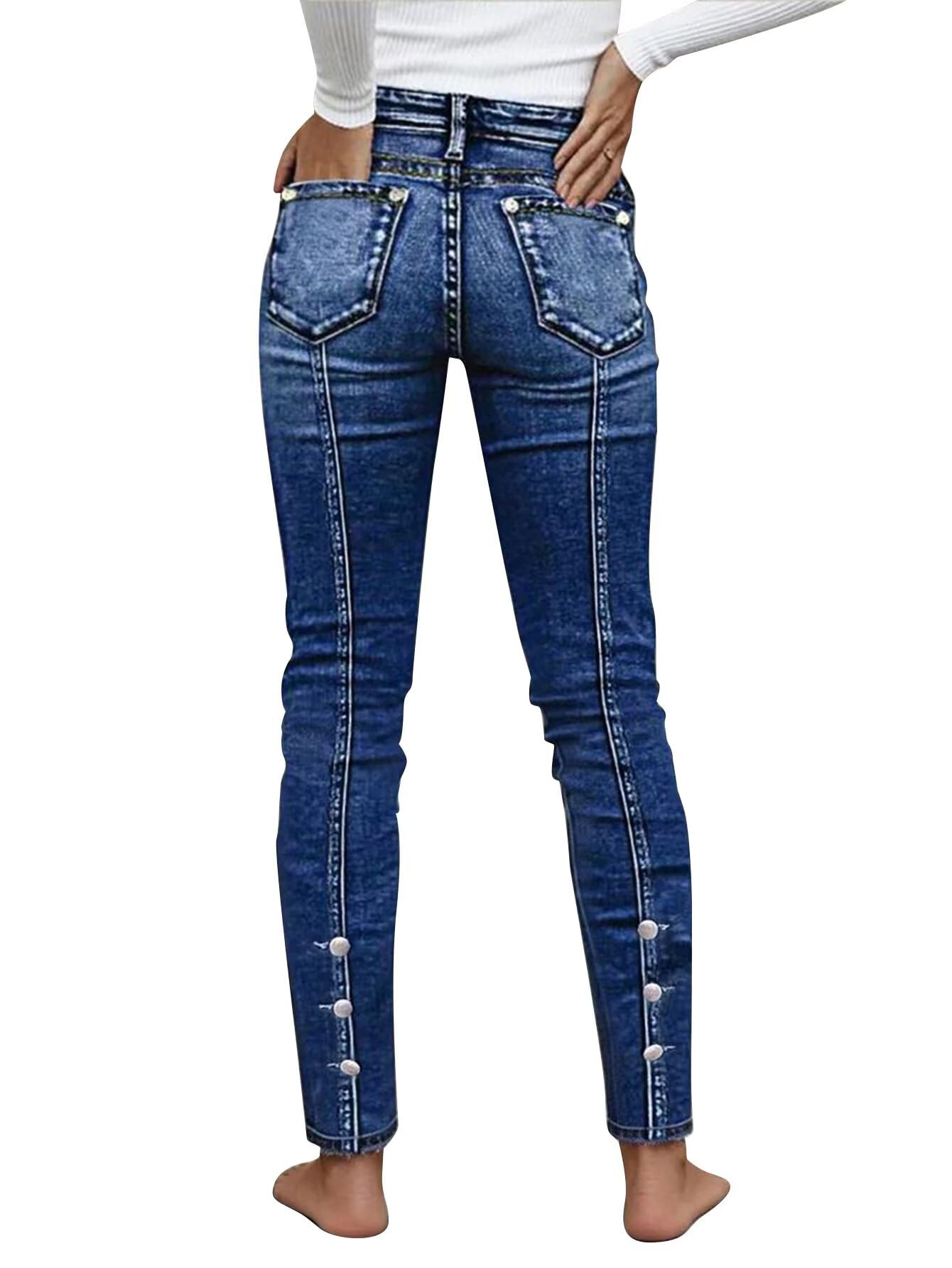Flamingals Mid Waist Button Side Skinny Jeans