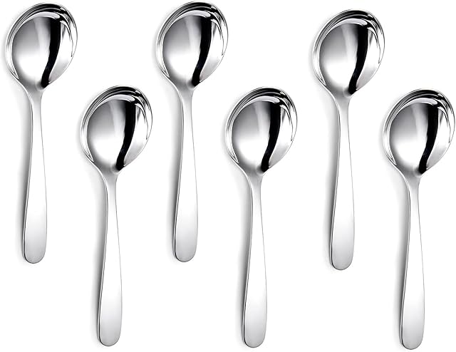 TENTA TENTA KITCHEN 304 Stainless Steel Dinner Spoons Set of 6 Serving Spoons Soup Spoons Buffet Salad Spoon Table Spoons Use for Home Kitchen or Restaurant (7.3inchs)