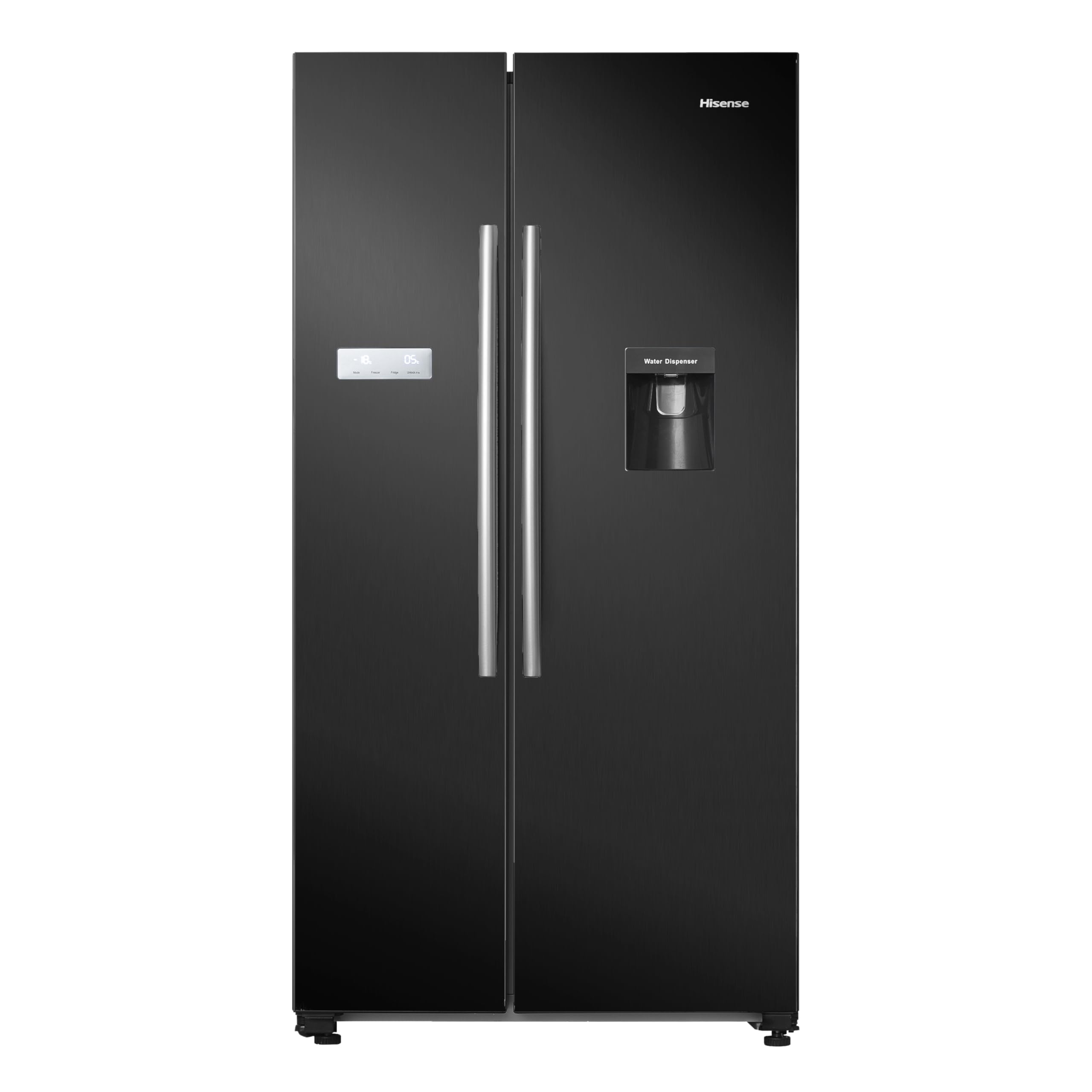 HisenseRS741N4WBE Freestanding American Side by side Door American Fridge Freezer 578 litre, Black, with Non-Plumbed Water Dispenser, Black, 90.8 × 179.3 × 74.3 cm (W×H×D)
