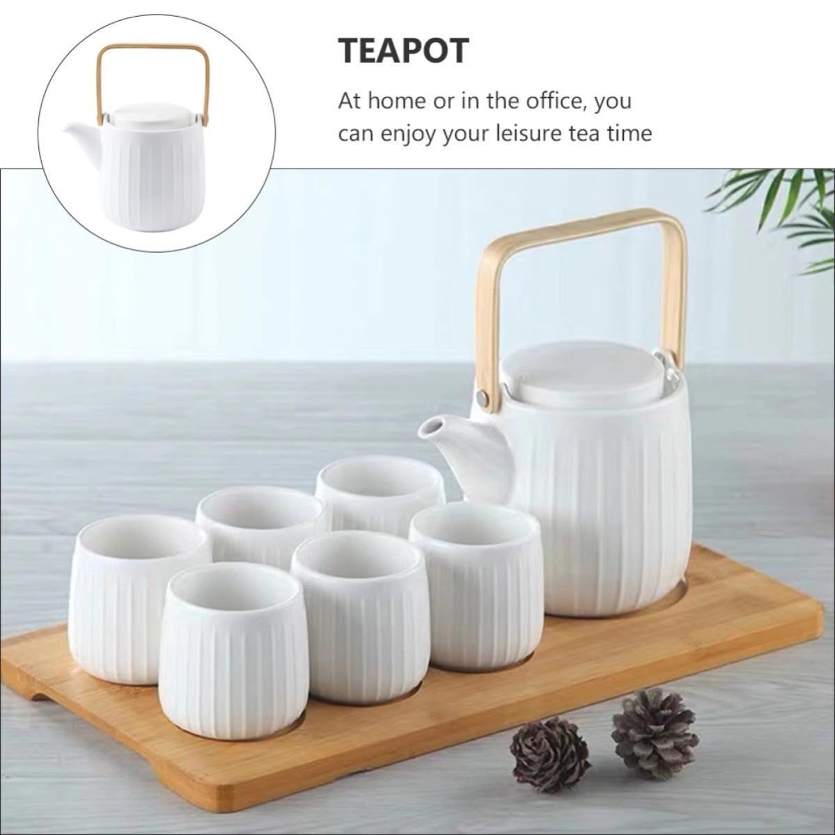 Service à Thé en Céramique Théière et 6 Tasses, Design Unique et Isolation Thermique, Bureau Maison