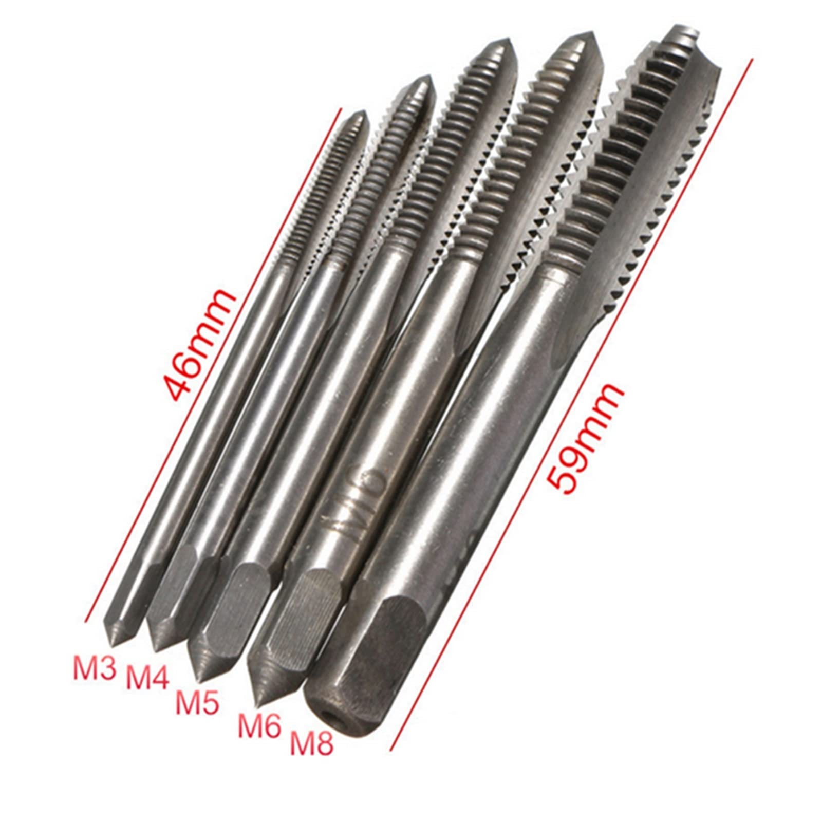 5Pcs/Set HSS Machine Spiral Point Straight Fluted Screw Thread Metric Plug Hand Tap Drill Set Hand Tools M3 M4 M5 M6 M8 MINGPING