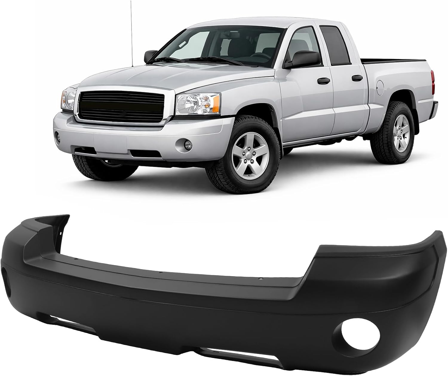 KUAFU Front Bumper Cover Compatible with 2005-2007 Dodge Dakota w/Fog Light Holes, w/o Tow Hook Hole/Molding Hole/Parking Sensor Holes Replace for 5JL35TZZAFCH1000444 Primer Matte Black Plastic(PP)