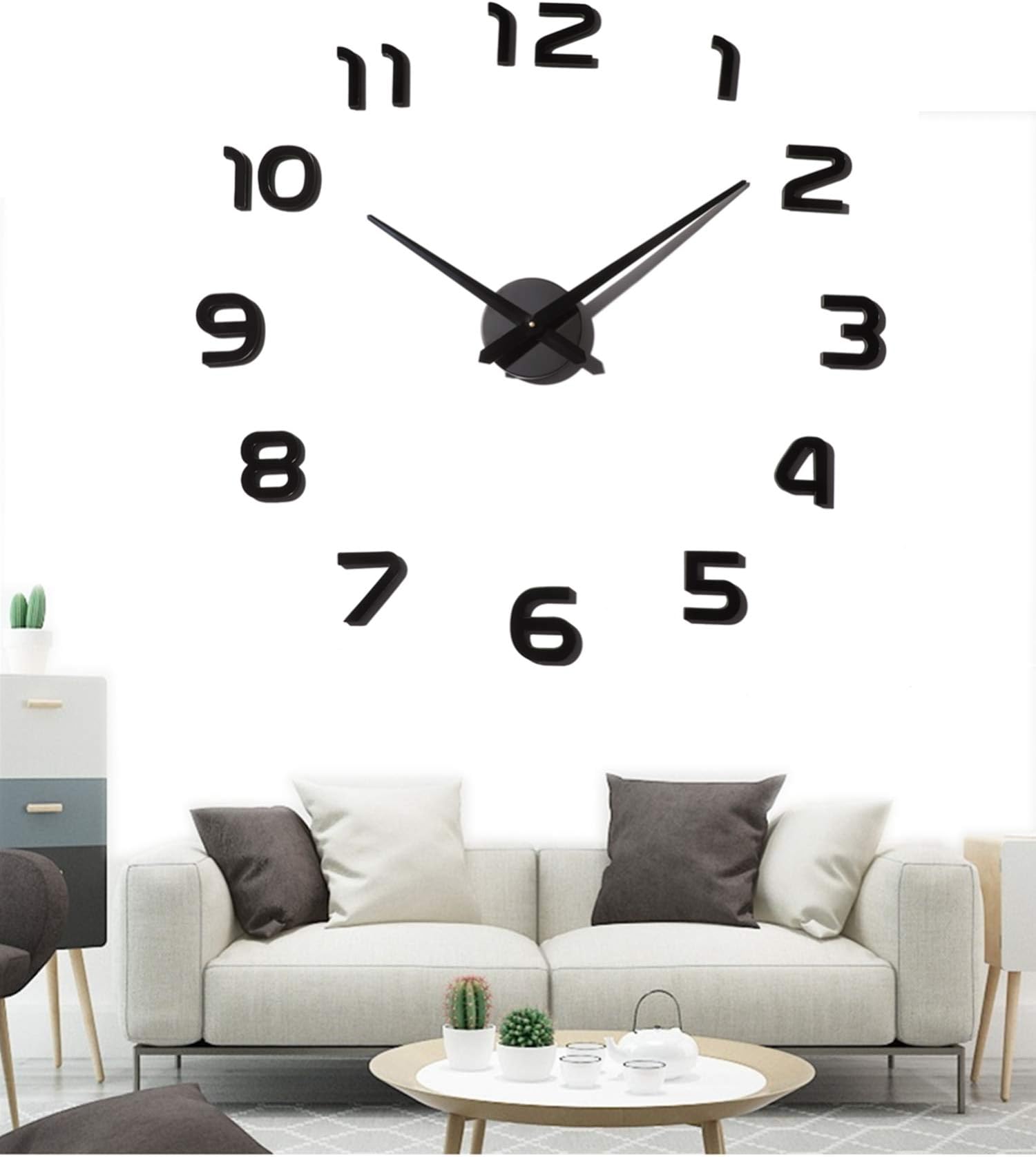 EONPOW Wall Clock for Living Room Decor Large Modern Wall Clock for Blank Wall Easy to Assemble, Adjustable Size, Frameless DIY Wall Clock（Black）