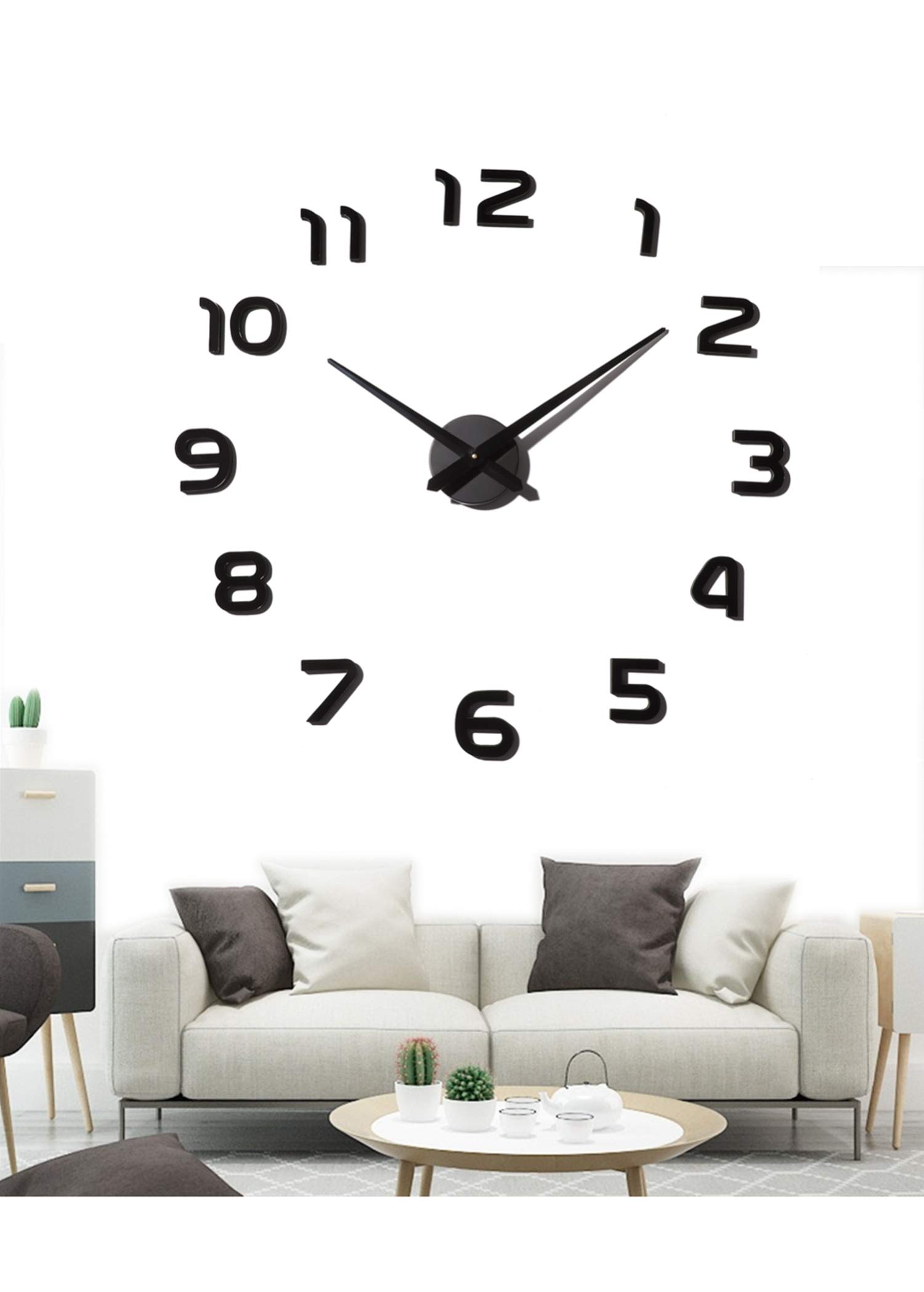EONPOW Wall Clock for Living Room Decor Large Modern Wall Clock for Blank Wall Easy to Assemble, Adjustable Size, Frameless DIY Wall Clock(Black)