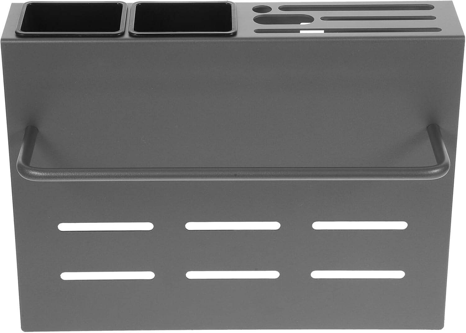 BESPORTBLE Multi-function Wall Mount Knife and Utensil Holder with Dual Cup and Rod, Gunmetal Gray Kitchen Organizer for Chopsticks, Cutting Board, and Spoon Storage