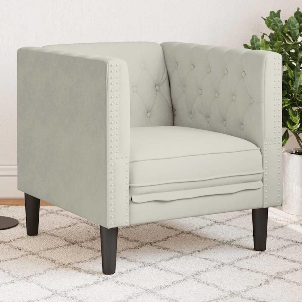 Poltrona Chesterfield in Velluto Crema per Soggiorno | Seduta imbottita capitonné con gambe robuste per salotto, studio e camera da letto, offre stile classico e relax.