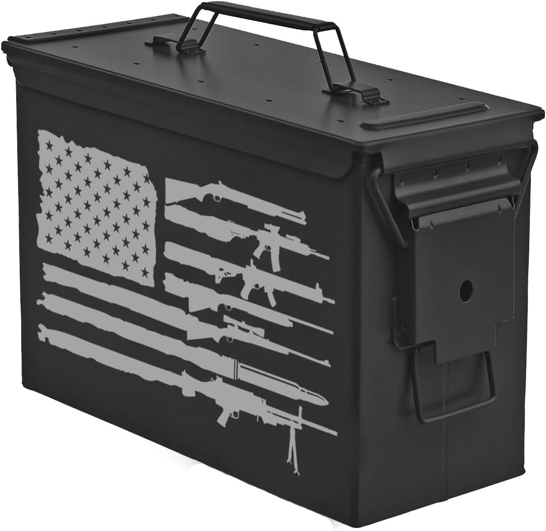MIP Steel Ammo Can Storage Box Ammunition Case American Gun Flag (30cal, Black)