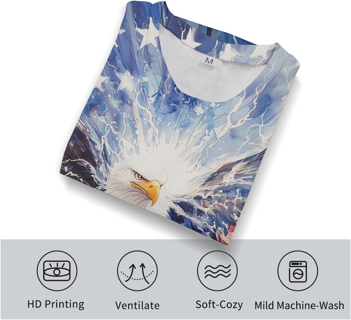 Men's Creative American Flag T-Shirt Eagle Fashion Tie Dye Graphic Tee Shirt Short Sleeves - Image 4