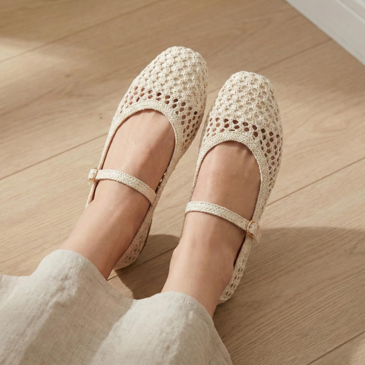 Mary Jane Shoes Women Ballet Woven Flats Mary Janes Flats Shoes for Women Dressy Comfortable