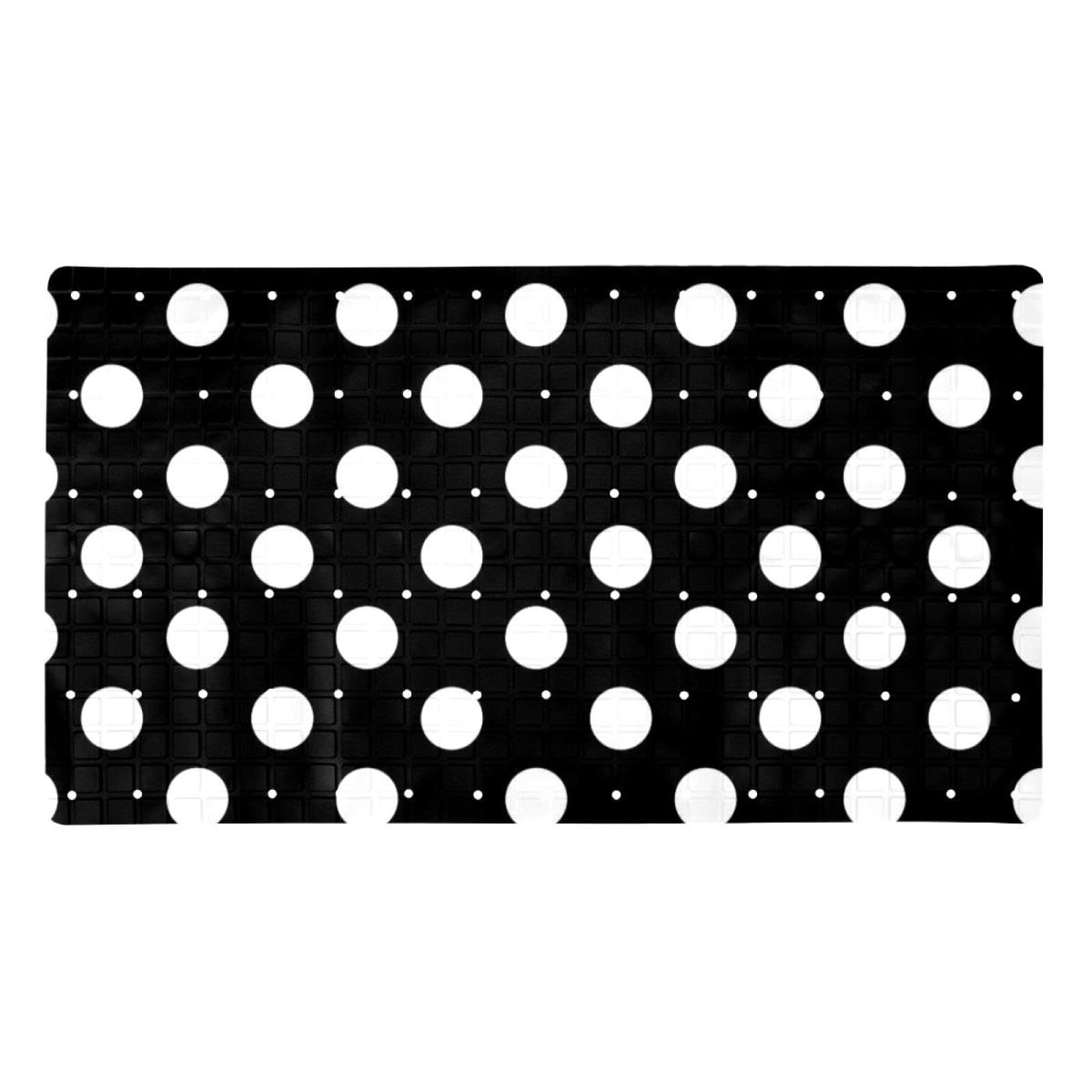 Alfombrilla de baño de PVC extra larga con lunares negros y ventosas