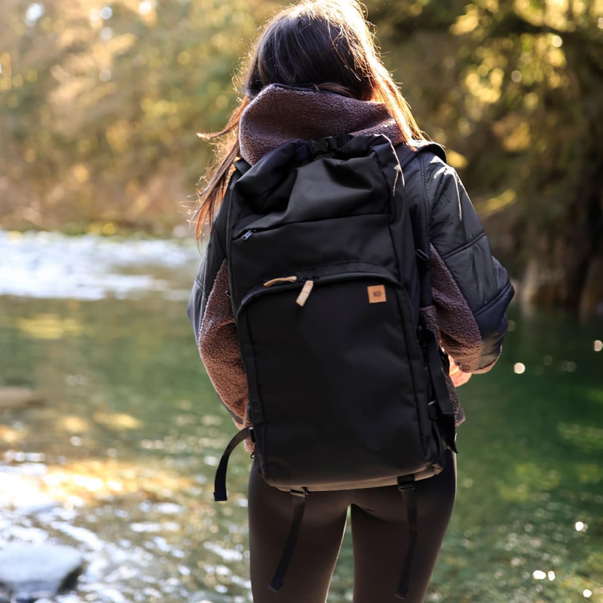 tentree Mobius Backpack 35L – Eco-Friendly Recycled Polyester, Water Resistant, 15" Laptop Sleeve, Multi-Functional Travel Daypack, Roll-Top Closure - Black