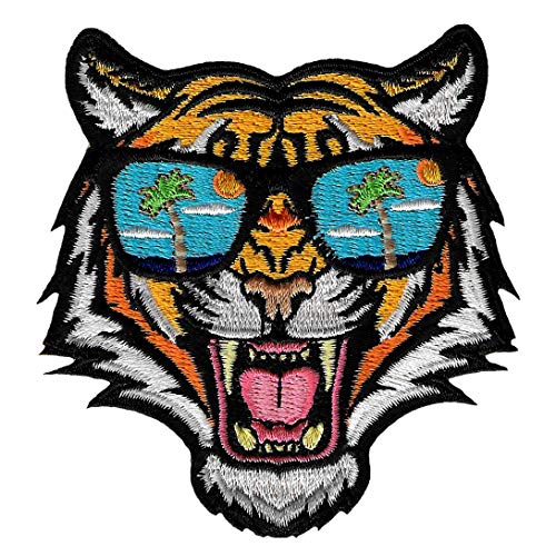 Tiger Sunglasses Patch Embroidered Iron-On Applique Roaring Bengal Souvenir #TOP12