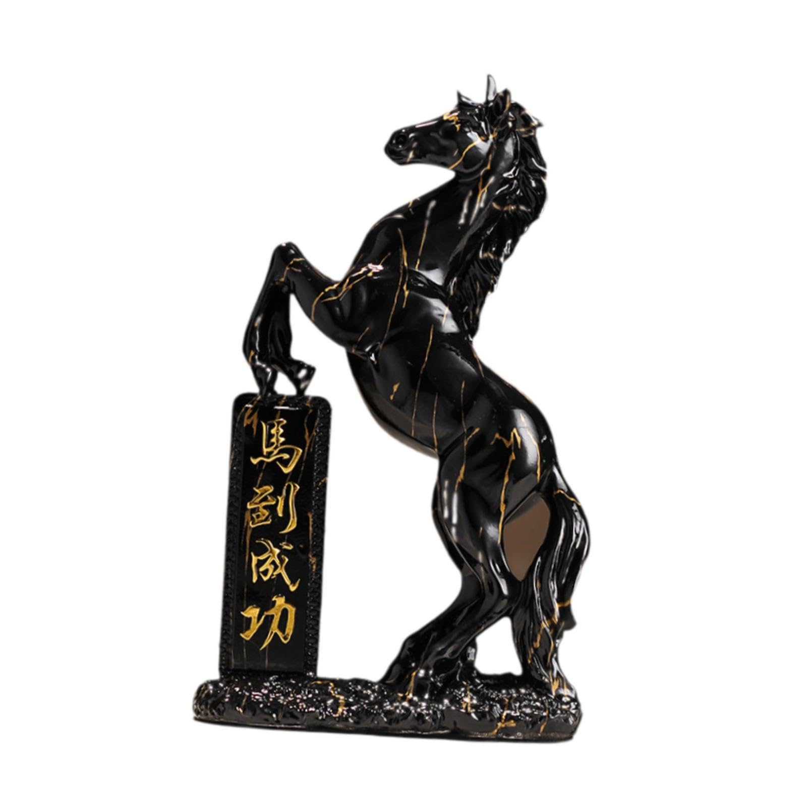 Figurka konia, dekoracyjna figurka kolekcjonerska Feng Shui, dekoracja stołu, rzeźba z żywicy, figurka konia do regału na książki, biura, kominka, czarna