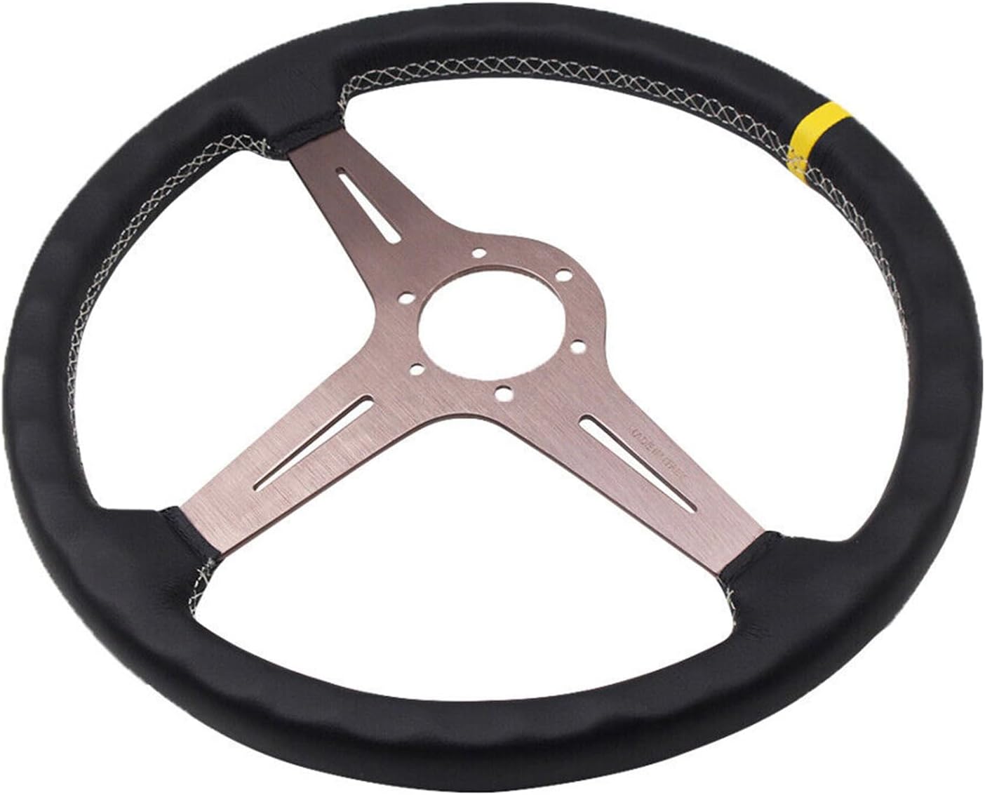 15" Steering Wheel, Universal 380mm Car Classic Leather Titanium Chrome Steering Wheels With Horn Button