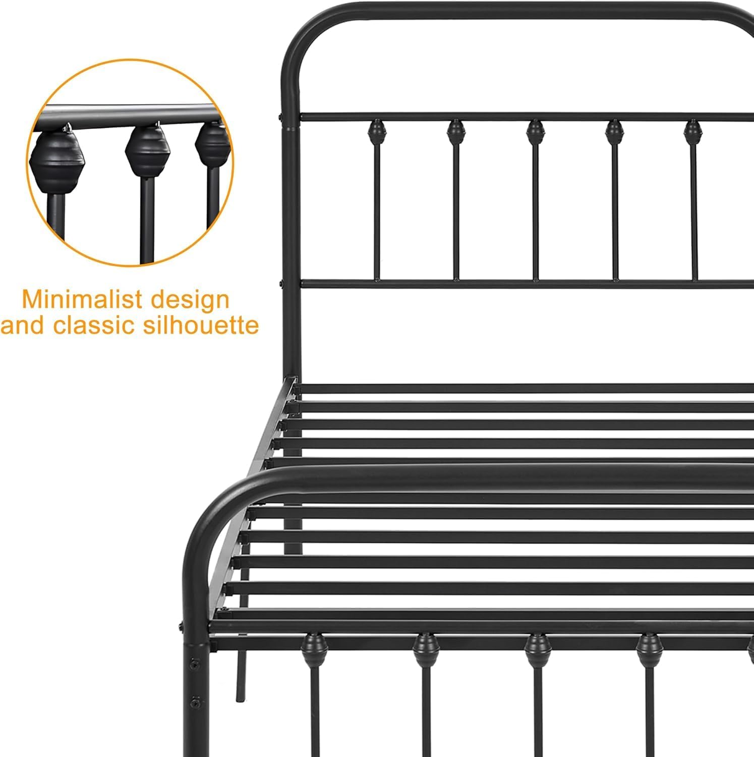 VECELO Twin Size Victorian Style Metal Bed Frame with Headboard Classic Metal Platform Bed Frame Mattress Foundation with Footboard/Under Bed Storage/No Box Spring Black