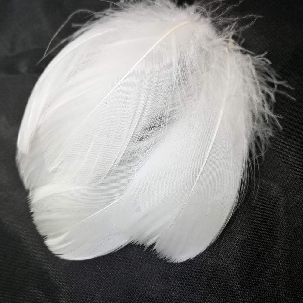 100pcs Tiny Assorted Colorful Goose Feather Fluffy Feathers for Crafts Dream Catcher Wedding Home Party Decorations Earrings Making (White 2-3Inch)