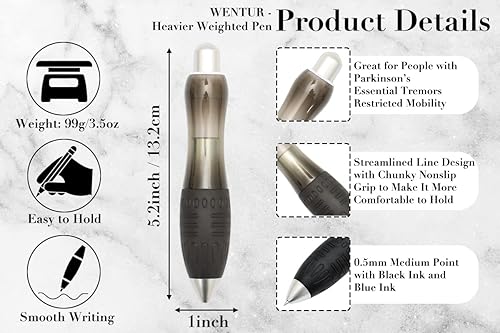 Miniatura 2 de HEAVIER - Bolígrafos con peso para temblores de manos, pacientes de Parkinson, artritis de mano, síndrome del túnel carpiano y baja fuerza de