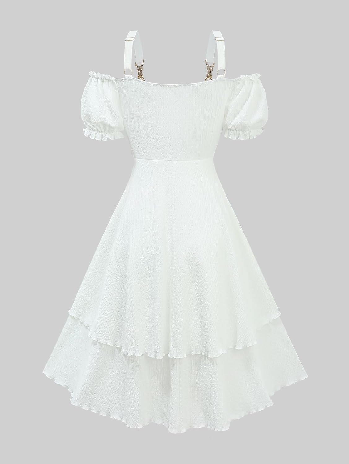 DRESSFO Renaissance Costume Women Peasant Medieval Flower Lace Up Panel Puff Sleeve Fairy Dress - Image 2