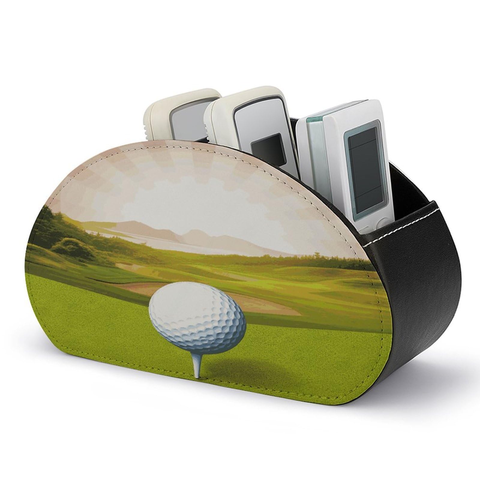 VstaDank - Golf Sports Remote Control Holder with 5 Compartments PU Leather Box and Box, Multifunctional Computer Nightstand Storage Organizer