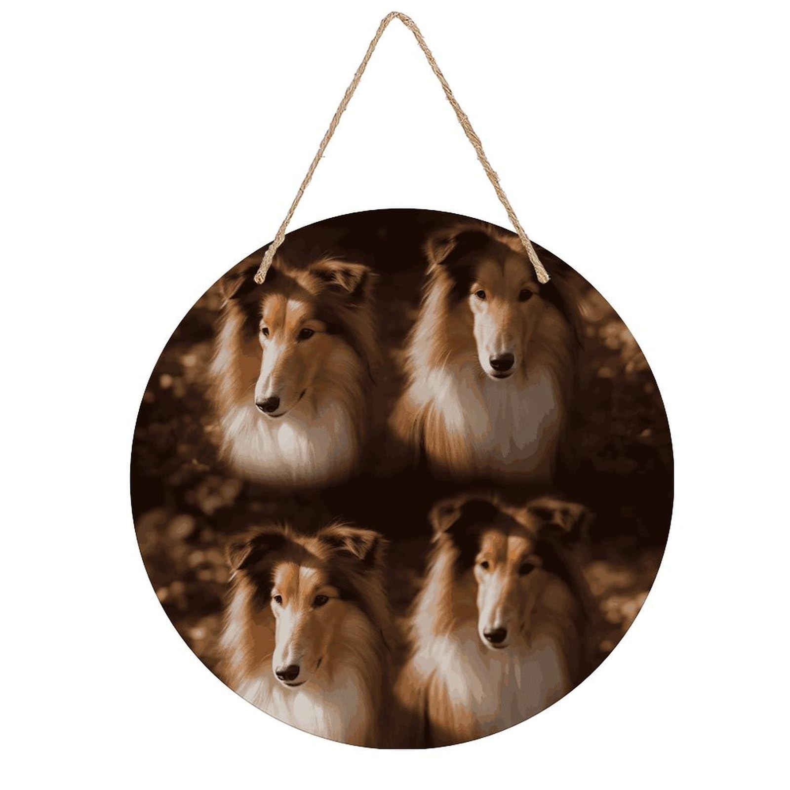 FekiLoot Shelties Wall Art Decor Round Wood Hanging Sign Decoration Wooden Circle Door Sign Round Hanging Decorative Wood Plaque Door Hanger for Home Outdoor Indoor Decoration