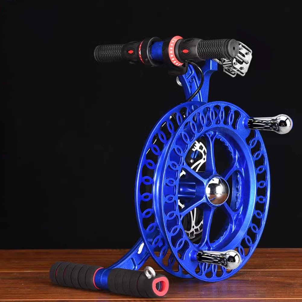 KK-GAL Outdoor Kite Line Reel, Full Alloy Kite Strap Wheel, 6-Axis Wire Guide Kite String Reel, Alloy Winder Anti-Reverse Switch, Professional Speedy Kite Reel, High-Speed Bearings Design,Blue 28cm