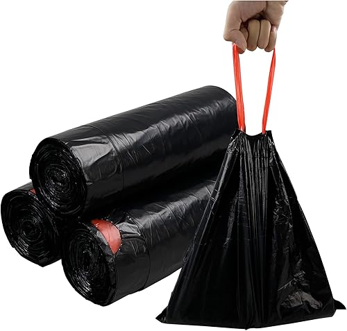 Miniatura 1 de Uumitty Bolsas de basura con cordón de 5 galones, bolsa de basura de fondo plano (negro, 110 unidades3 rollos)