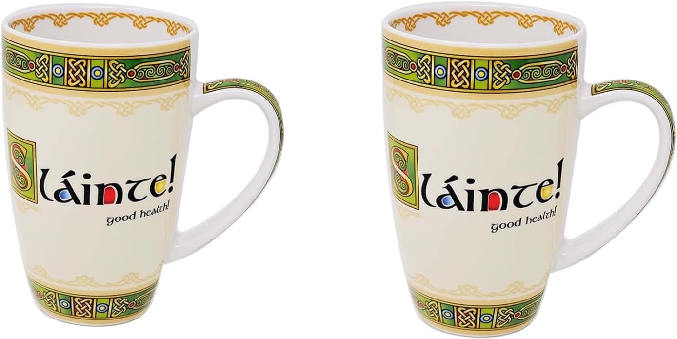 Slainte Set - Bone China Coffee Mugs, Tea -Tea Bags, Tea Bag Holders, Kitchenware Gift Birthday Present (2 Mugs)