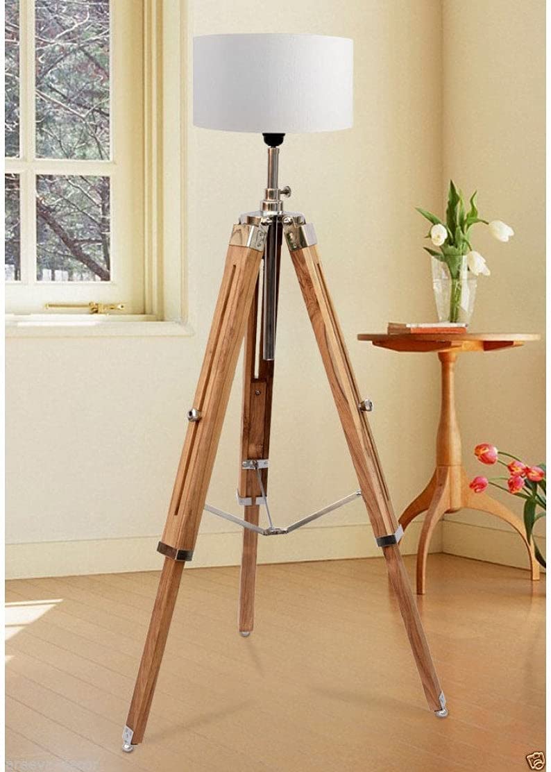 light it up unique handmade adjustable standing natural teak wooden big tripod floor lamps shades stand light (14 inches off white shade, lamps height 72 inches) pack of 1