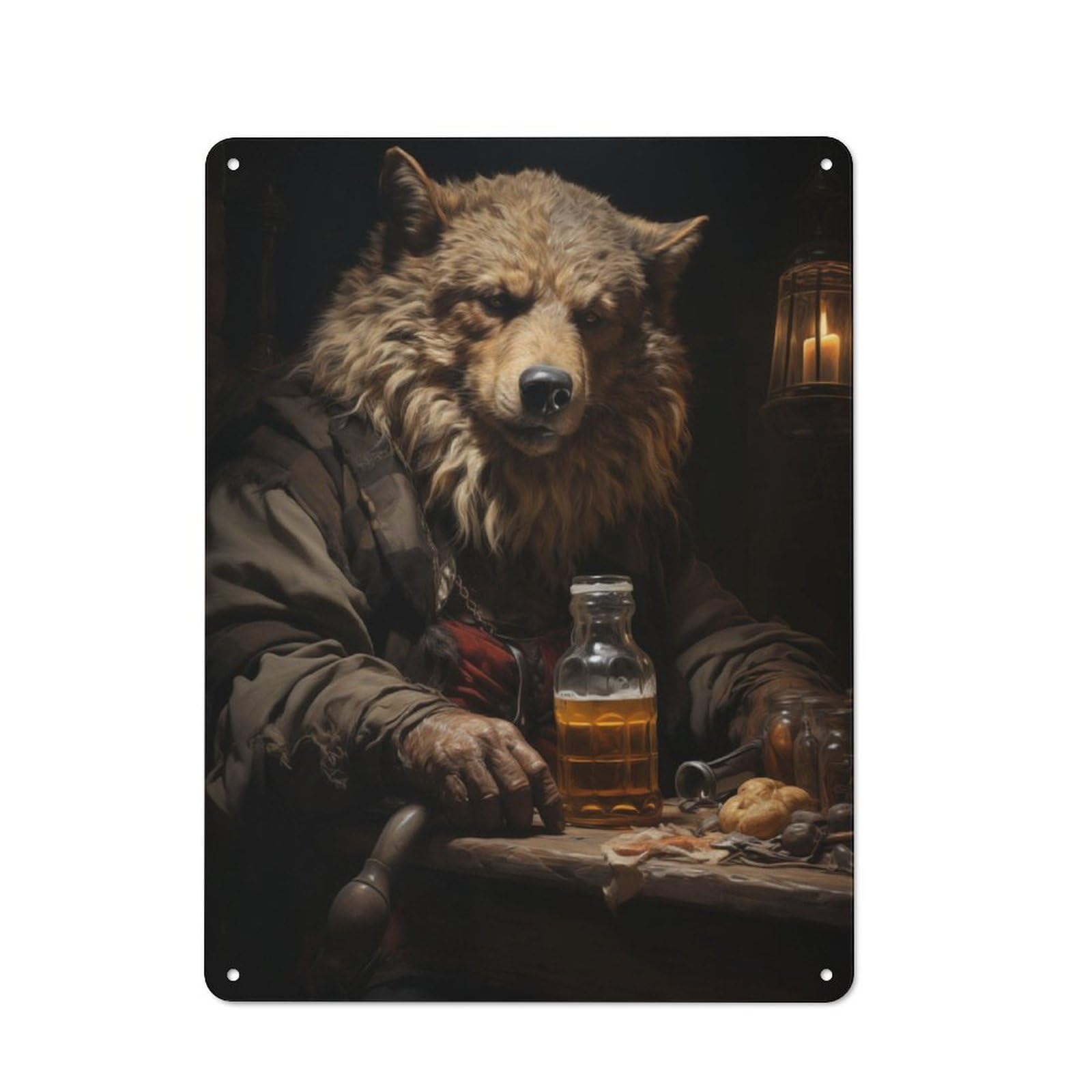 Junmoney Fat Wolf In Bar Vintage Tin Sign 40X30cm With For Guest Room Or Hallway, Suited To Wall Displays In Guest Rooms And Hallways