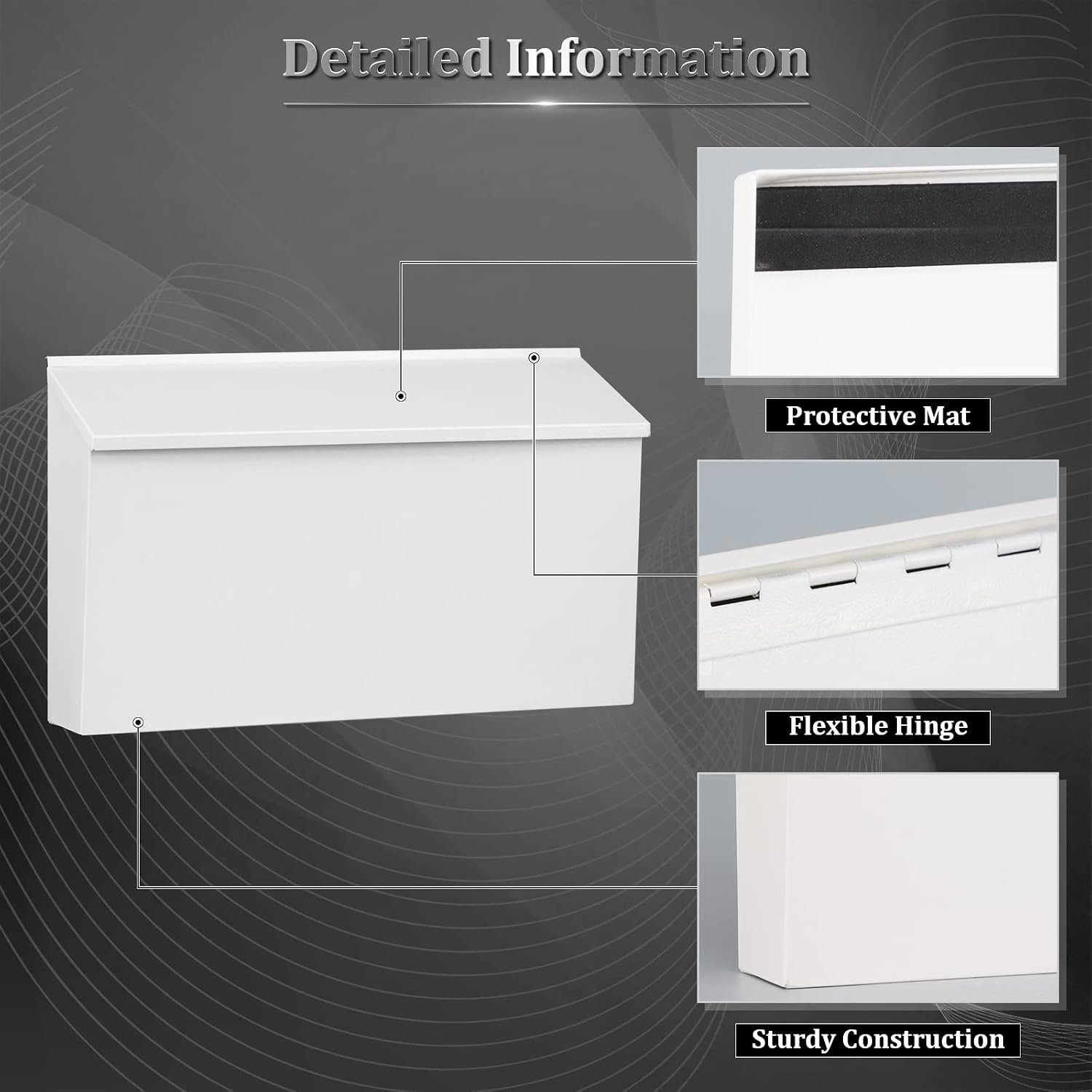 Dalmbox Wall-Mount Mailbox Large Mailbox for Post Rust-Proof Galvanized Steel Box for Outside or Townhouse Horizontal Style, White, 15.7” x 4.3” x 9.4”