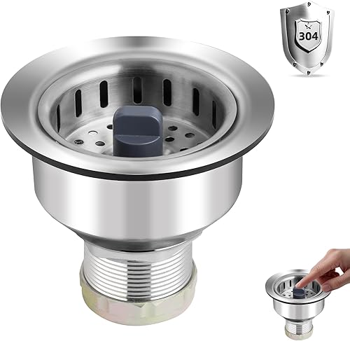 Miniatura 10 de Combo Universal 3 en 1 de Colador y Tapón de Drenaje para Fregadero de Cocina, Carcasa de Acero Inoxidable Negro con Tapón Emergente para Filtro de