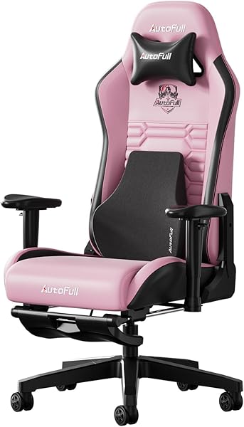 AutoFull C3 Gaming Chair, Racing Style Gaming Chair with Ergonomic Lumbar Support,Adjustable High Back PU Leather PC Chair with Footrest,Pink