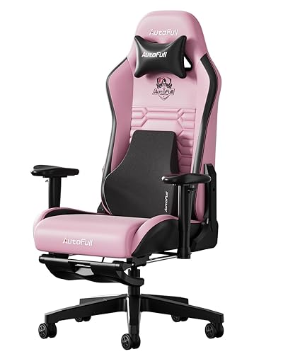 AutoFull C3 Gaming Chair, Racing Style Gaming Chair with Ergonomic Lumbar Support,Adjustable High Back PU Leather PC Chair with Footrest,Pink - Pink