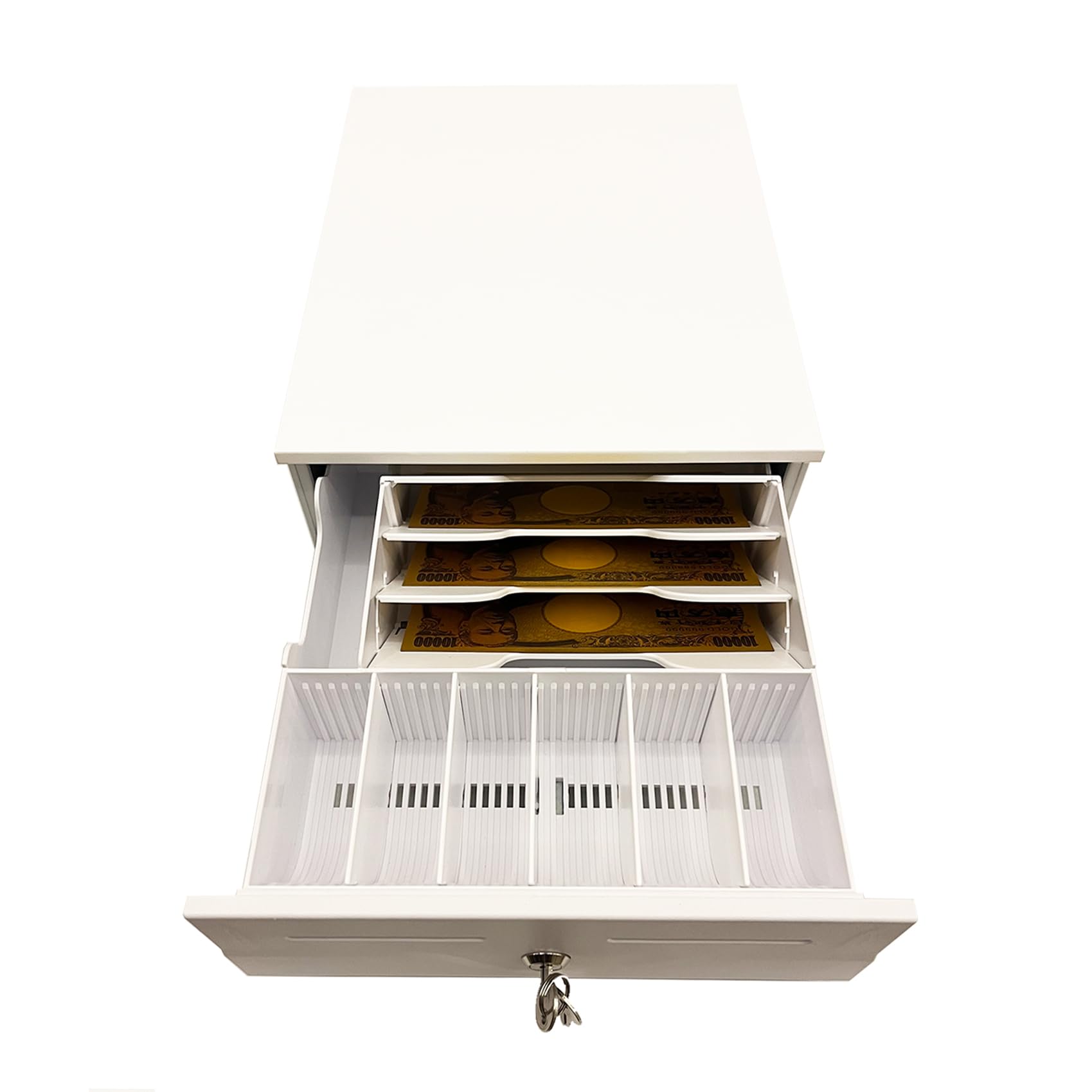 NUSRATS 手動式 キャッシュドロア 小型 紙幣3種・硬貨6種 仕切板取外し可能 キャッシュドロアー ホワイト Amazon | NUSRATS 手動式 キャッシュドロア 小型 紙幣3種・硬貨6種